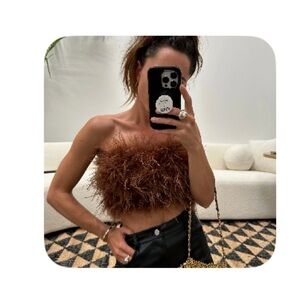 12th Tribe Black Faux Feather Top
Size XS